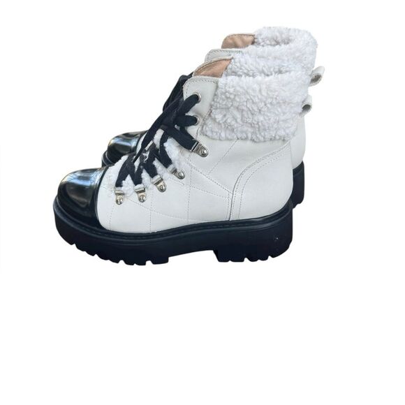 Steve Madden Reyen lace-up lug-sole hiker boots in bone leather 8.5 - Picture 4 of 9